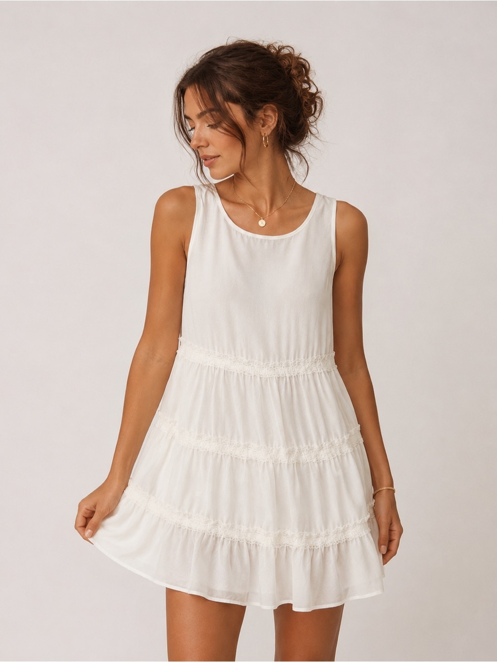 Forever 21 Cream Tiered Babydoll Top Size M Lace Ruffle Cottagecore Romantic